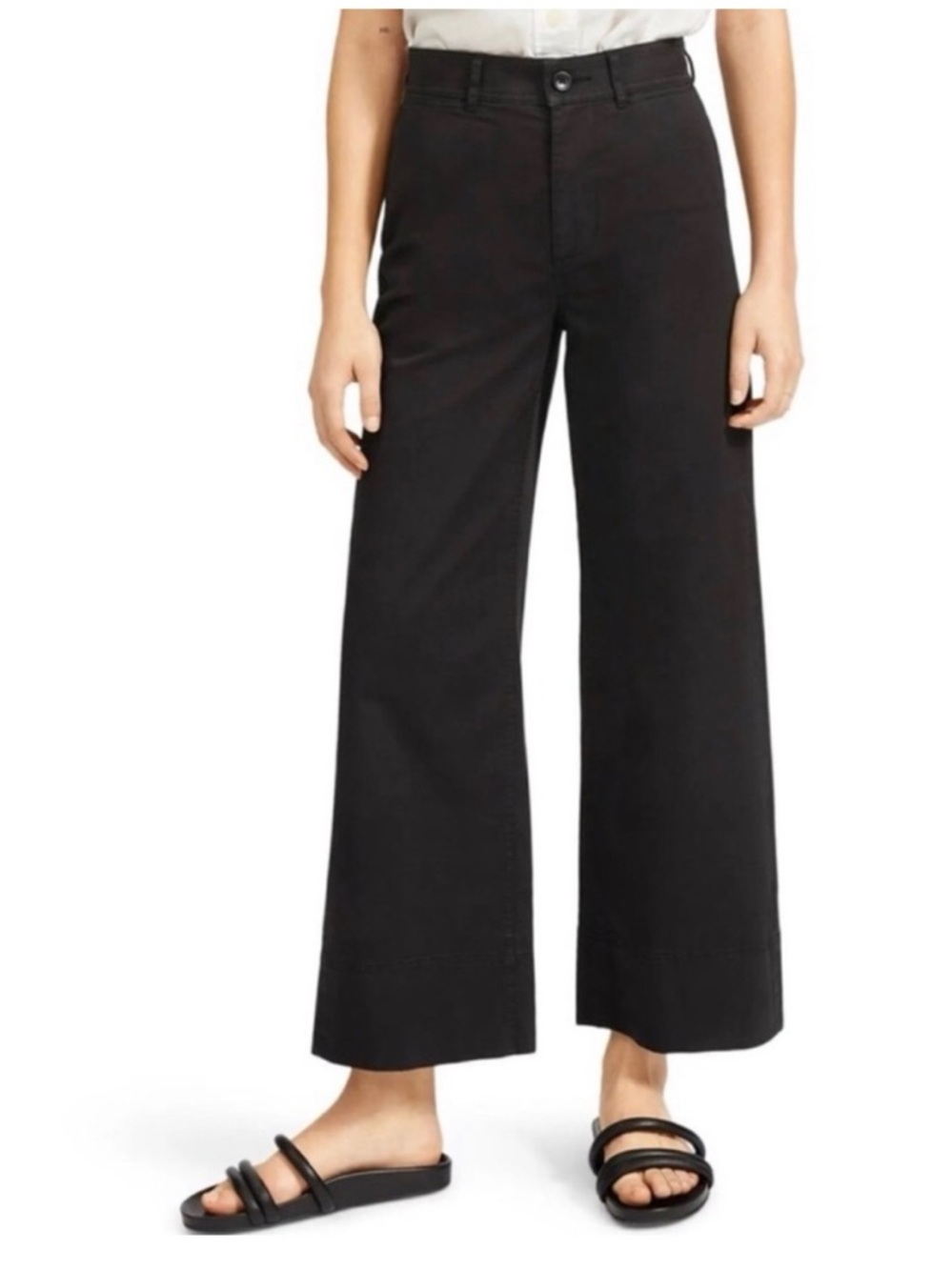 Everlane The Wide Leg High Rise Crop Pant Black Size 4 Lightweight Cotton